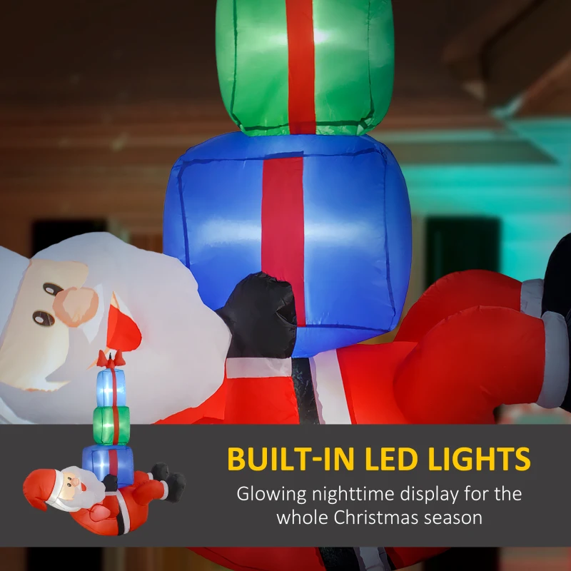 Outsunny 4.6' Inflatable Santa Hanging Under Three Gift Boxes w/ LED Lights, Blow-Up Outdoor Hanging Display for Party