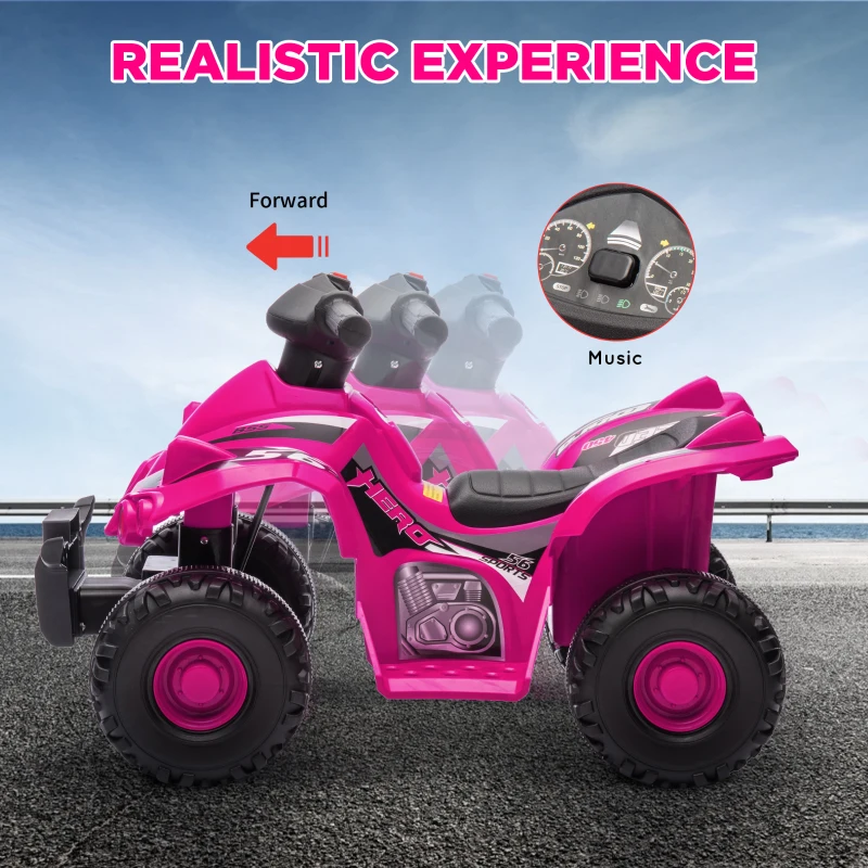 Qaba 6V Kids ATV Quad w/ Music, Forward, for 2-6 Years, Pink
