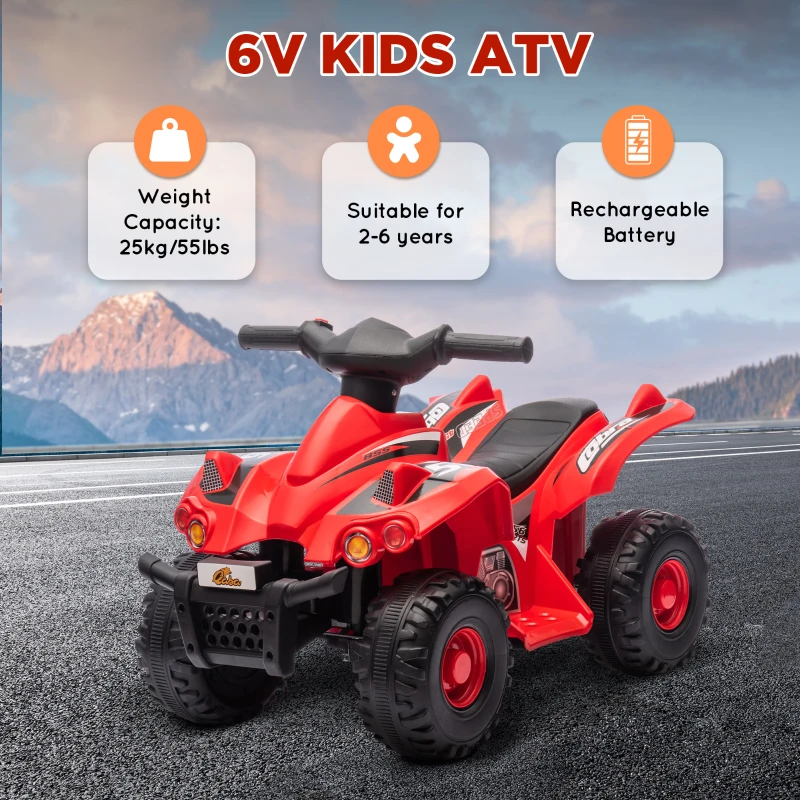Qaba 6V Kids ATV Quad w/ Music, Forward, for 2-6 Years, Red