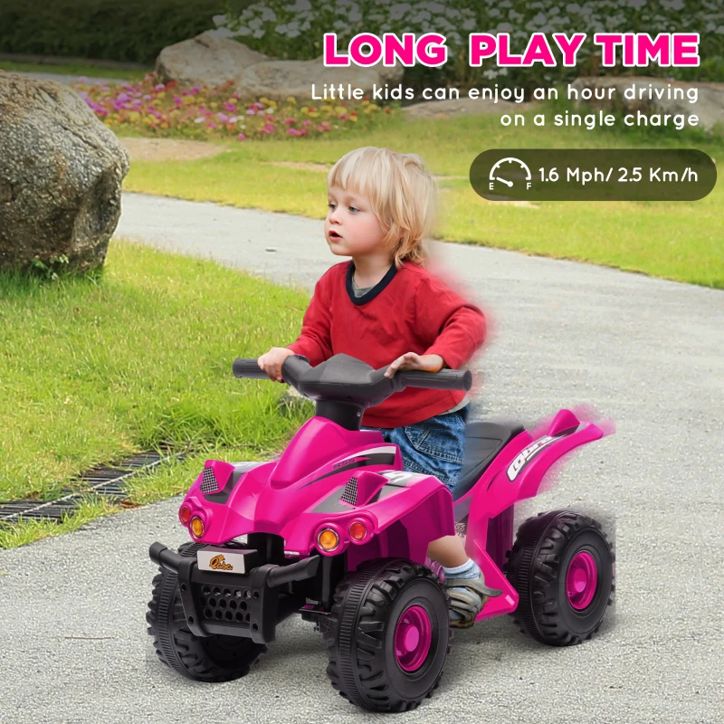 Qaba 6V Kids ATV Quad w/ Music, Forward, for 2-6 Years, Pink