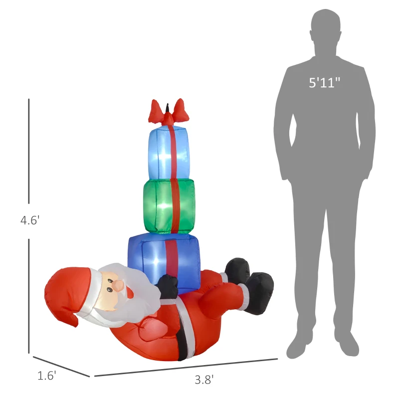 Outsunny 4.6' Inflatable Santa Hanging Under Three Gift Boxes w/ LED Lights, Blow-Up Outdoor Hanging Display for Party