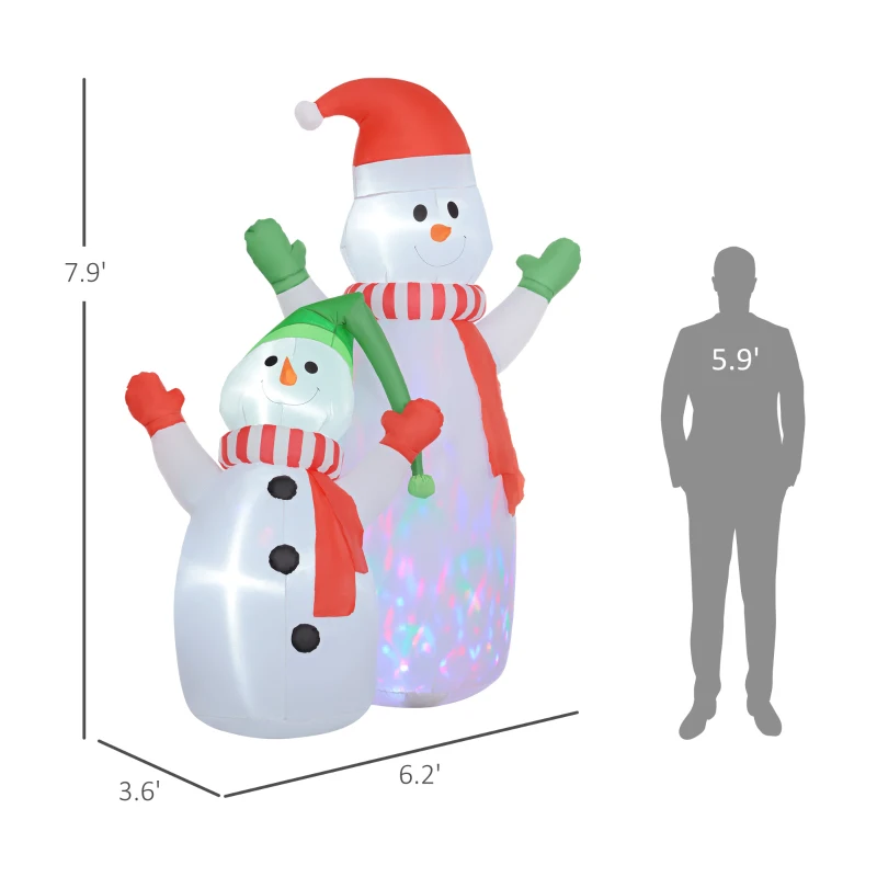Outsunny 8FT Giant Inflatable Snowman, Christmas Blow Up Snowman with Rotating Colorful LED Light for Indoor, Outdoor, Yard