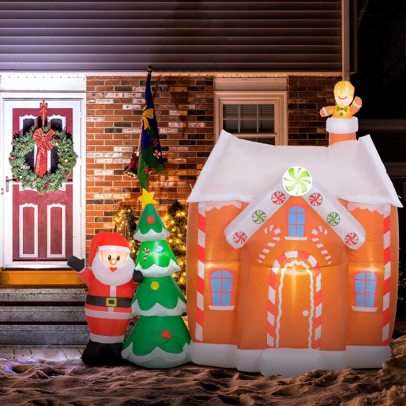 Outsunny 7FT Giant Inflatable Gingerbread House, Christmas Blow Up Decorations with LED Lights for Indoor, Outdoor, Yard
