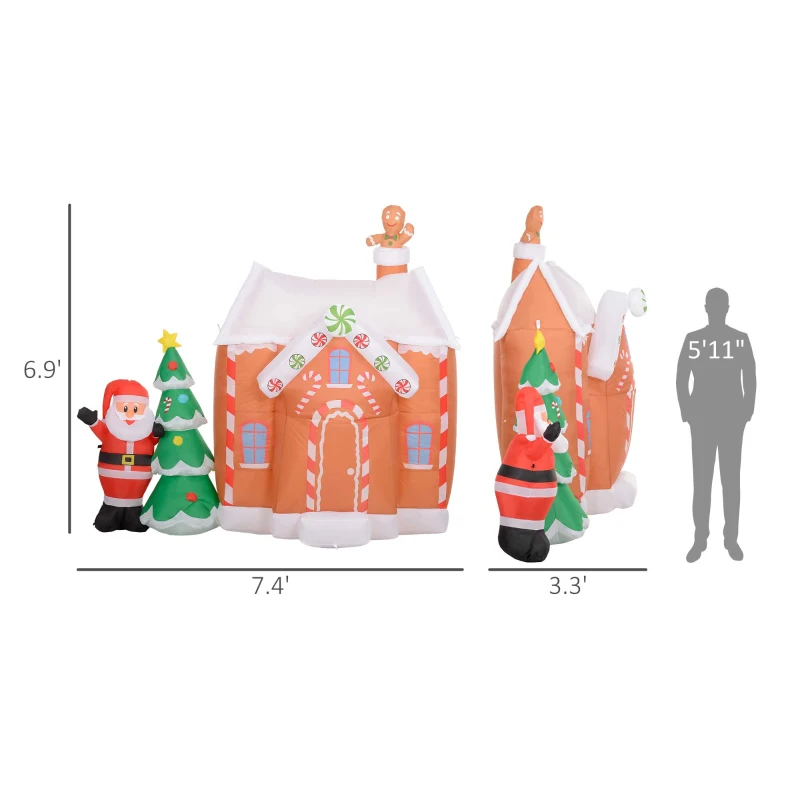 Outsunny 7FT Giant Inflatable Gingerbread House, Christmas Blow Up Decorations with LED Lights for Indoor, Outdoor, Yard
