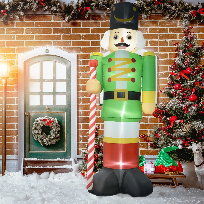 Outsunny 11.8' Inflatable Green Walnut Soldier w/ White LED Lights, Blow-Up Outdoor Display for Party