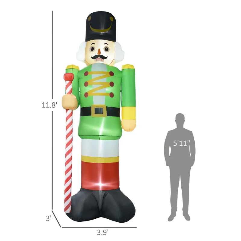 Outsunny 11.8' Inflatable Green Walnut Soldier w/ White LED Lights, Blow-Up Outdoor Display for Party