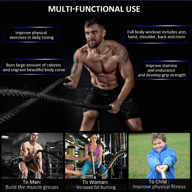 HOMCOM Battle Rope Fitness Undulation Rope Exercise - Cross Strength Training Workout 1.5 Inch Width Poly Dacron Gym Muscle Toning Metabolic Workout (40ft)