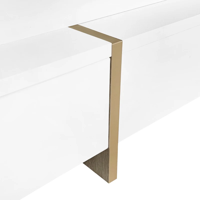 Modern High Gloss Coffee Table with 4 Drawers, Multi-Storage Square Cocktail Tea Table with Wood Grain Legs, 31.5''x31.5'', White