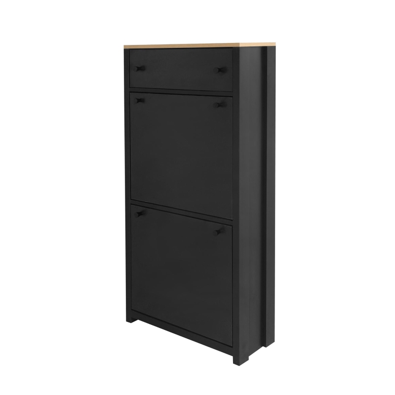 Vinsetto Functional Shoe Cabinet with 2 Flip Drawers, Wood Grain Top, Adjustable Shoe Rack, Free Standing Shoe Cabinet, 24" L x 9.5" W x 47.5" H, Black