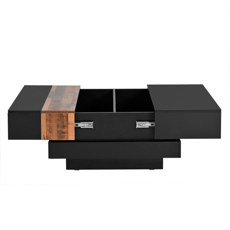 Vinsetto 31.5'' Square Coffee Table with Sliding Tabletop, High Gloss Finish, Hidden Storage Compartment, Extendable to 45.5'', Black