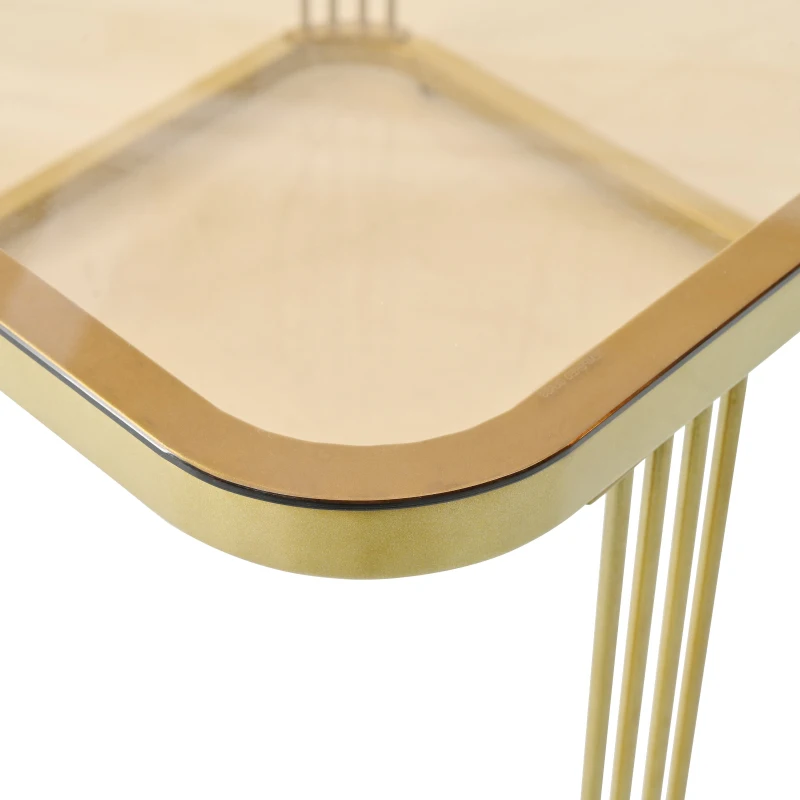 2-in-1 Square Nesting Coffee Table with Wheels & Drawers, High Gloss Marble Grain Top, Tempered Glass, 29" L x 27" W x 16" H, Black+Gold