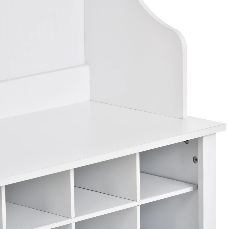 60" Modern Wide Hall Tree with Metal Hooks, Entryway Bench, 24 Shoe Cubbies and Ample Storage, Coat Rack for Hallway, White
