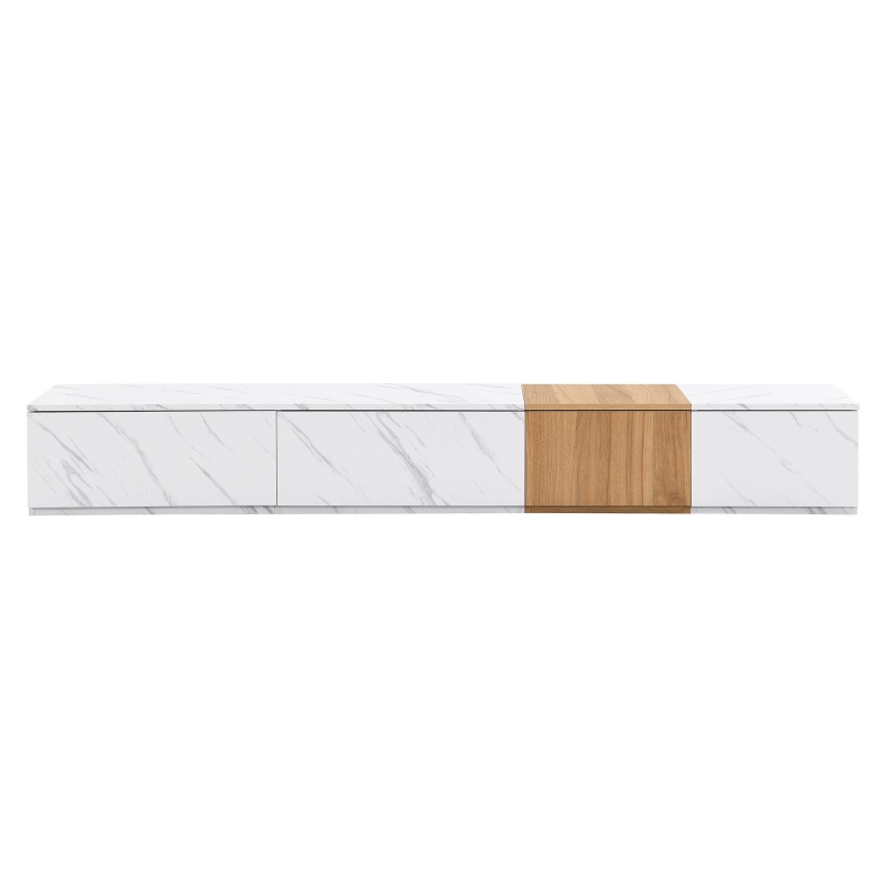 Vinsetto TV Stand with Faux Marble and Walnut Finish, Modular Entertainment Center for TVs up to 88", 4 Storage Drawers, White