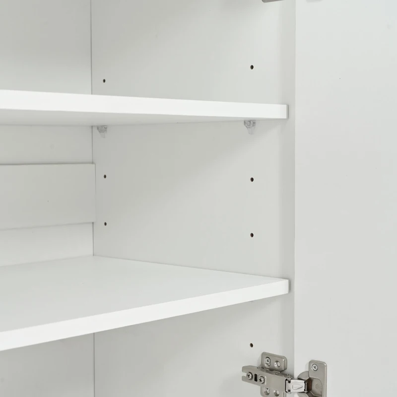 Storage Shoe Cabinet with 5 Metal Legs, Gold Lines Doors, Minimalist Sideboard Cabinet, Modern TV Stand, 63" L x 15" W x 31.5" H, White