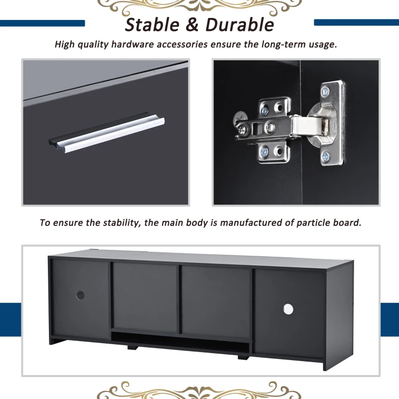 Modern TV Stand for TVs Up to 70'' with 2 Tempered Glass Shelves, LED Lights, High Gloss Entertainment Center, 61" L x 17" W x 19" H, Black