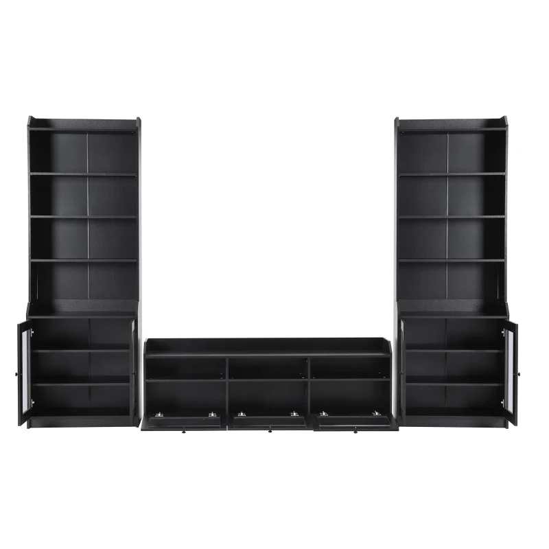 Vinsetto Modern Multifunctional TV Stand Set for TVs Up to 65" with Acrylic Board Door, Tall Cabinets, Chic Elegant Entertainment Wall Unit, Black