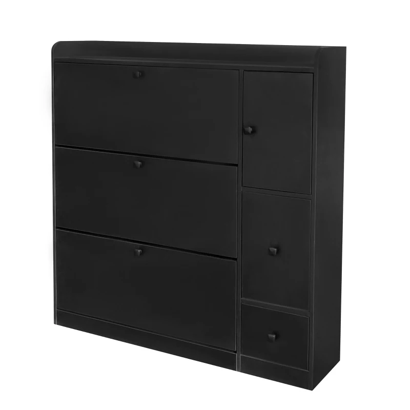 Vinsetto Versatile Shoe Cabinet with 3 Flip Drawers, Pull-Down Seat, Adjustable Shelves, and Maximum Storage, 47" L x 9.5" W x 47.5" H, Black