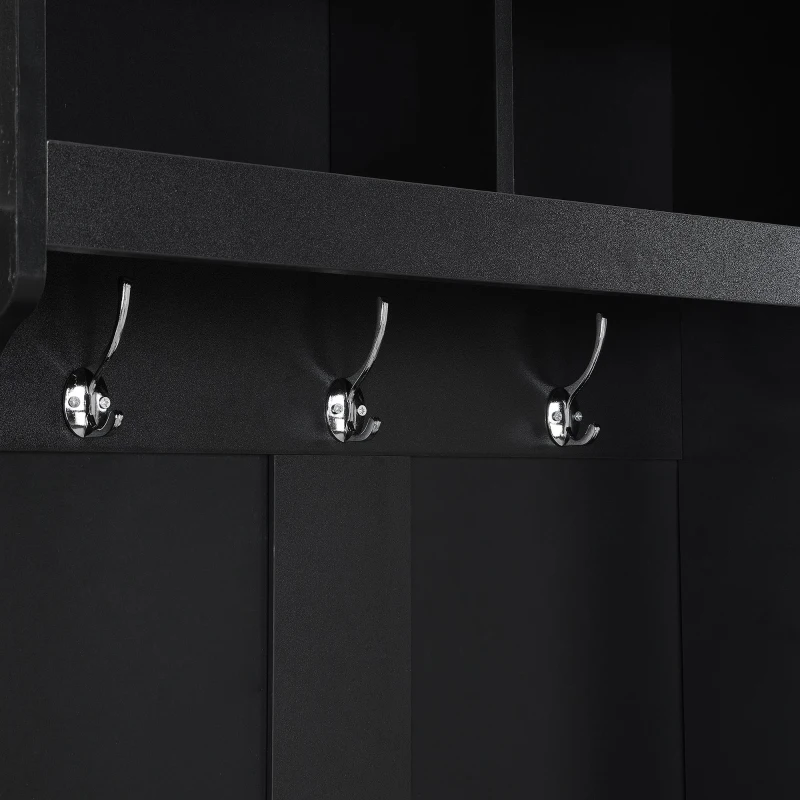 Vinsetto Minimalist Slim Hall Tree with Cabinet & 6 Hanging Hooks, Multi-functional Storage, Elegant Foyer Cabinet for Hallway, Living Room, Black