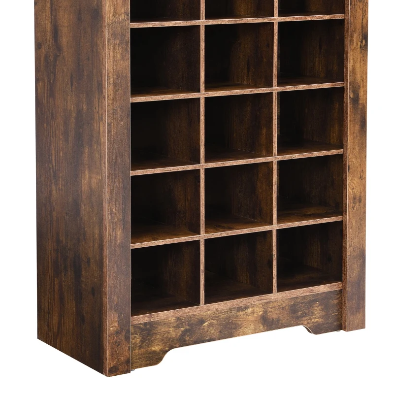 Contemporary Shoe Cabinet with 30 Cubbies, Free Standing Tall Storage Cabinet for Hallway or Bedroom, 24.5" L x 13" W x 74" H, Rustic Brown