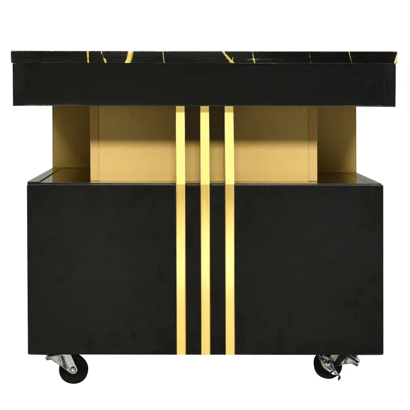 Vinsetto Contemporary Coffee Table with Faux Marble Top, Rectangle Cocktail Table with Caster Wheels, Gold Metal Bars, 39.5" L x 20" W x 17.5" H, Black