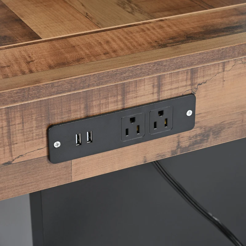 Farmhouse Wood Coffee Table with 2 USB Ports and Outlets, LED Light, Anti-Slip Foot Pads, Spliced Wood Grain, 31.5" L x 31.5" W x 16.5" H, Black