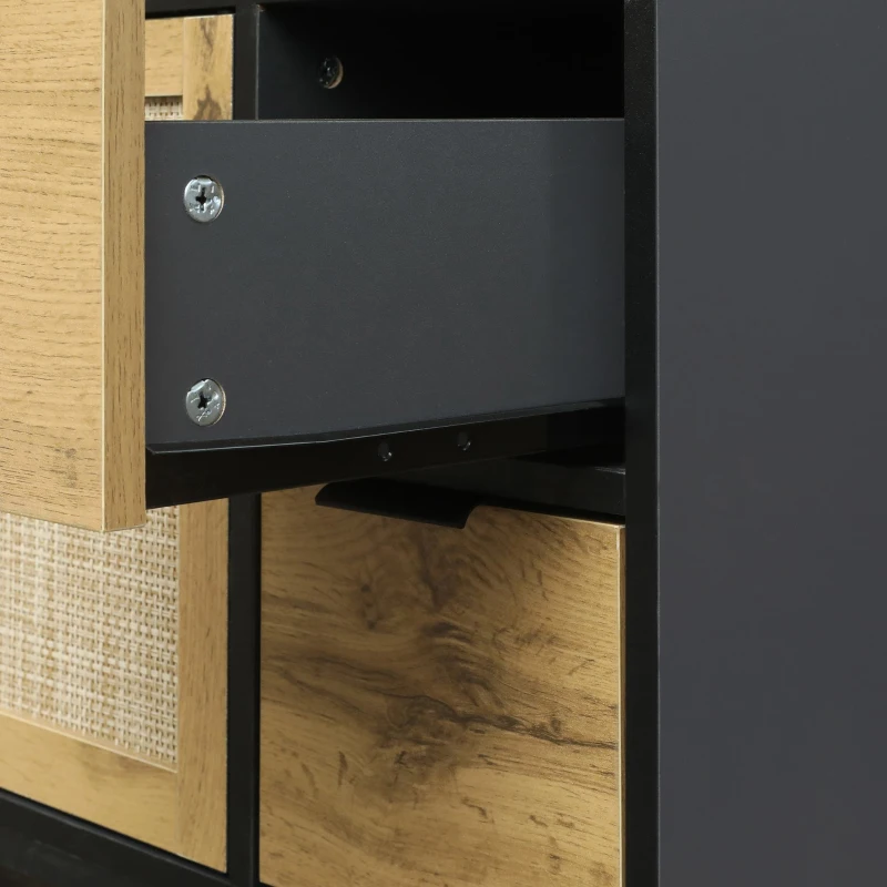 Vinsetto Elegant Rattan TV Stand for TVs up to 65", Boho Style Media Console with Adjustable Shelves, Cable Management, Steel Gray