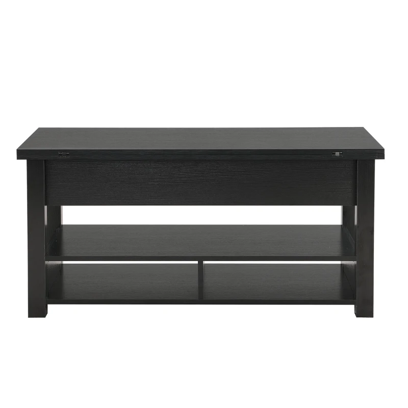 Vinsetto Lift Top Coffee Table with Multi-Functional Open Shelves, Modern Lift Tabletop Dining Table for Living Room, 42" L x 40" W x 25.5" H, Black