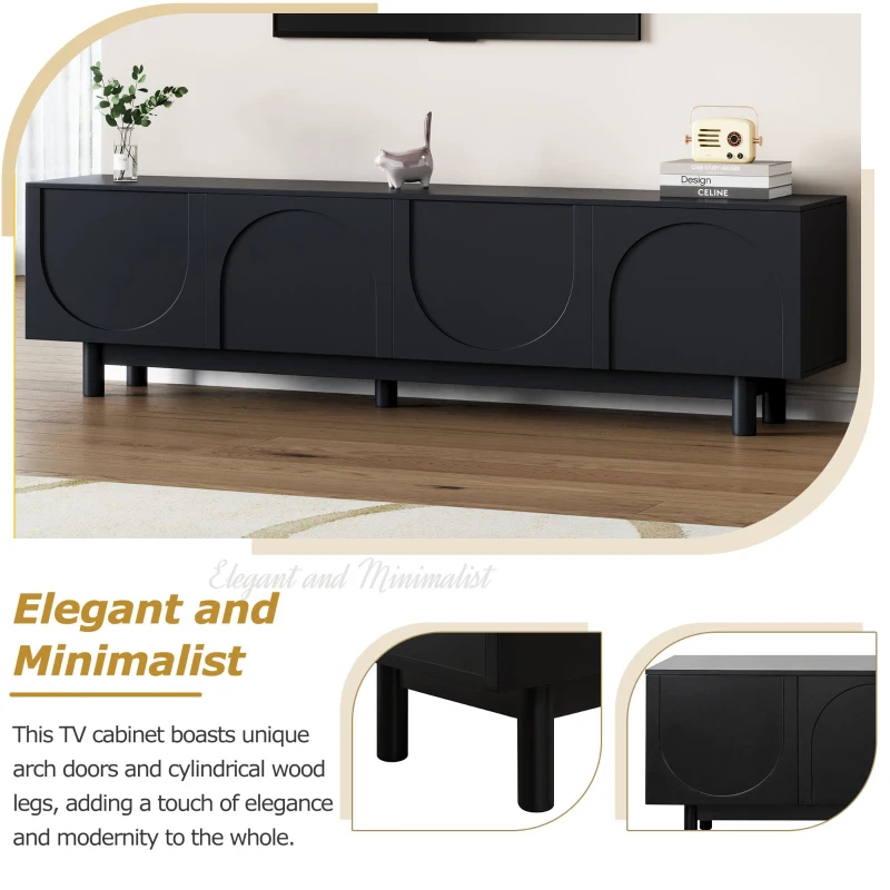 Vinsetto Graceful TV Stand with Arch Cabinets for TVs Up to 78", Minimalist Entertainment Center with Solid Wood Legs and Adjustable Shelves, Black
