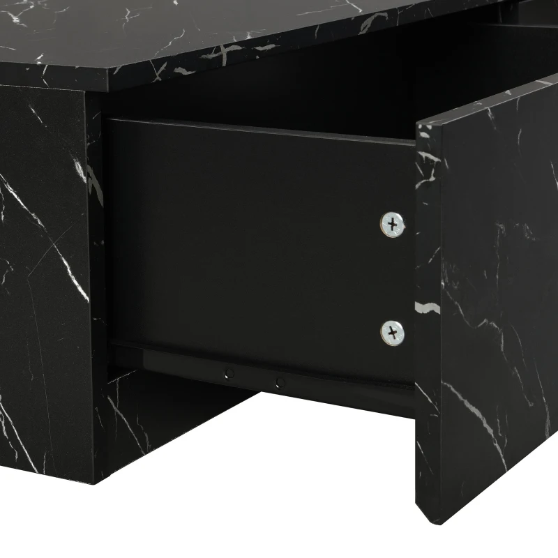 TV Stand with Faux Marble and Walnut Finish, Modular Entertainment Center for TVs up to 88", 4 Storage Drawers, Black