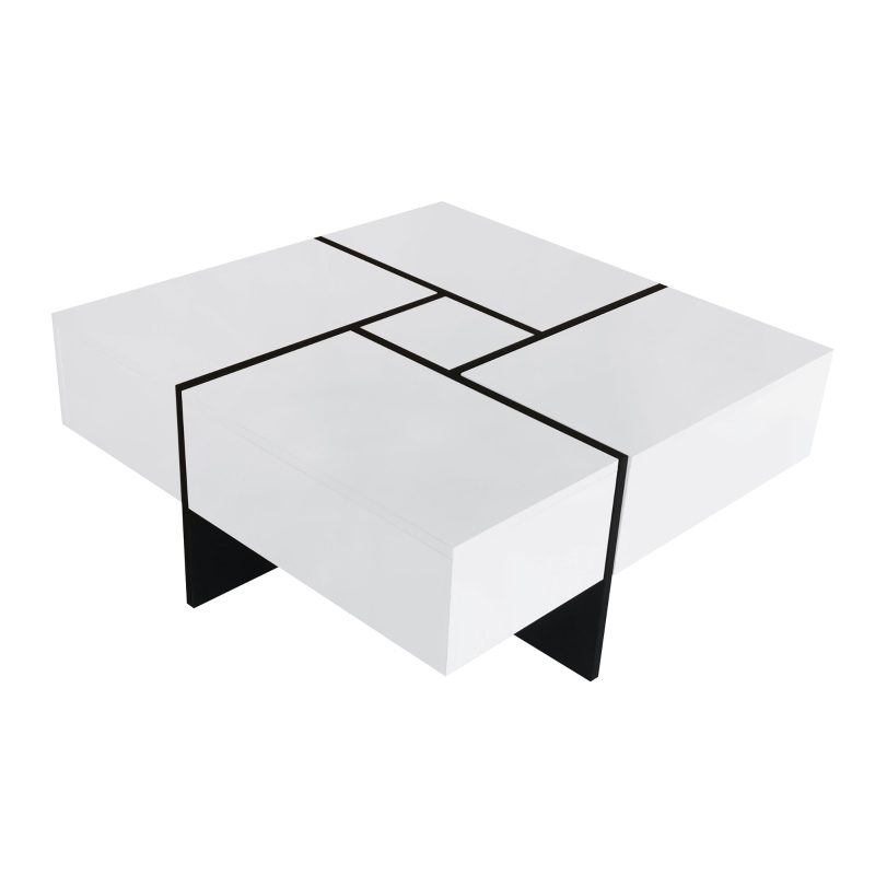 Unique Design Coffee Table with 4 Hidden Storage Compartments, Extendable Sliding Tabletop, UV High-Gloss Finish, 31.5"x 31.5", White