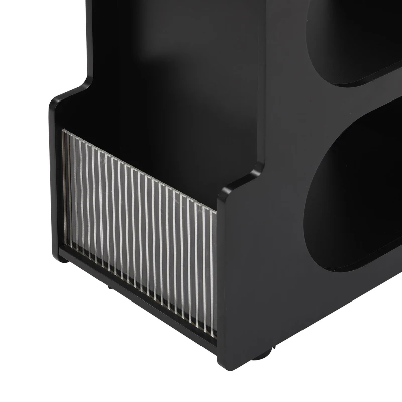 Mobile End Table with Lockable Wheels, Fluted Tempered Glass, Golden Round Rod, Side Table for Living room, 31.5" L x 12" W x 23" H, Black