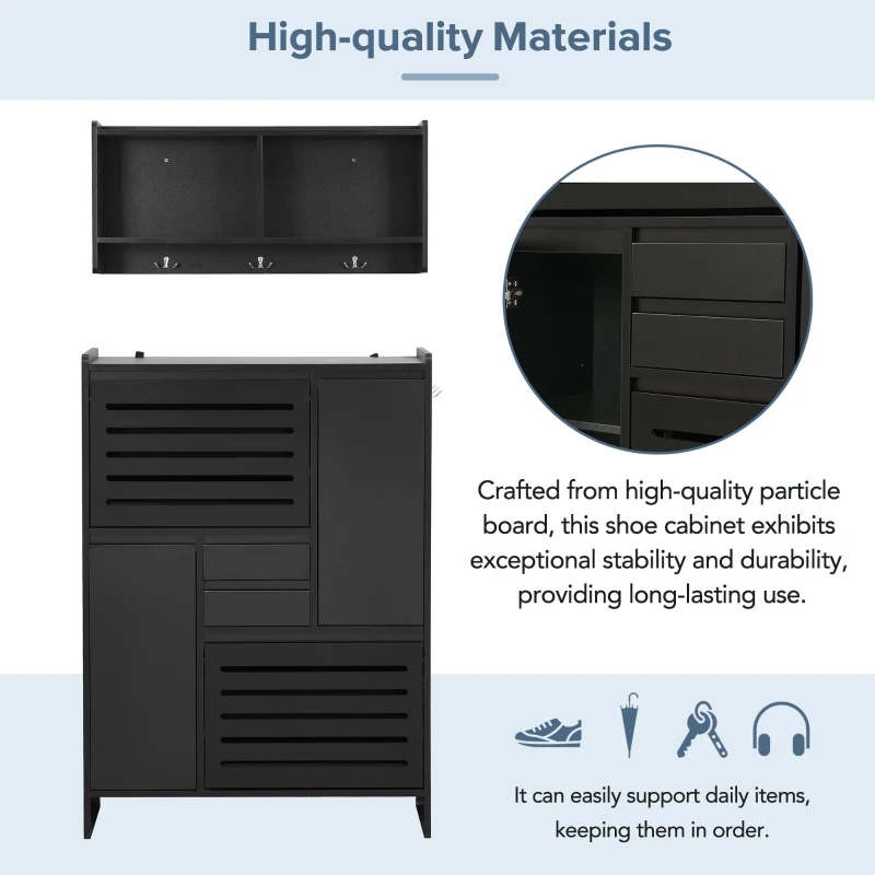 Vinsetto Multi-Functional Shoe Cabinet with Wall Cabinet, Space-Saving Design, 2 Flip Drawers, Versatile Side Cabinet for Hallway, Black