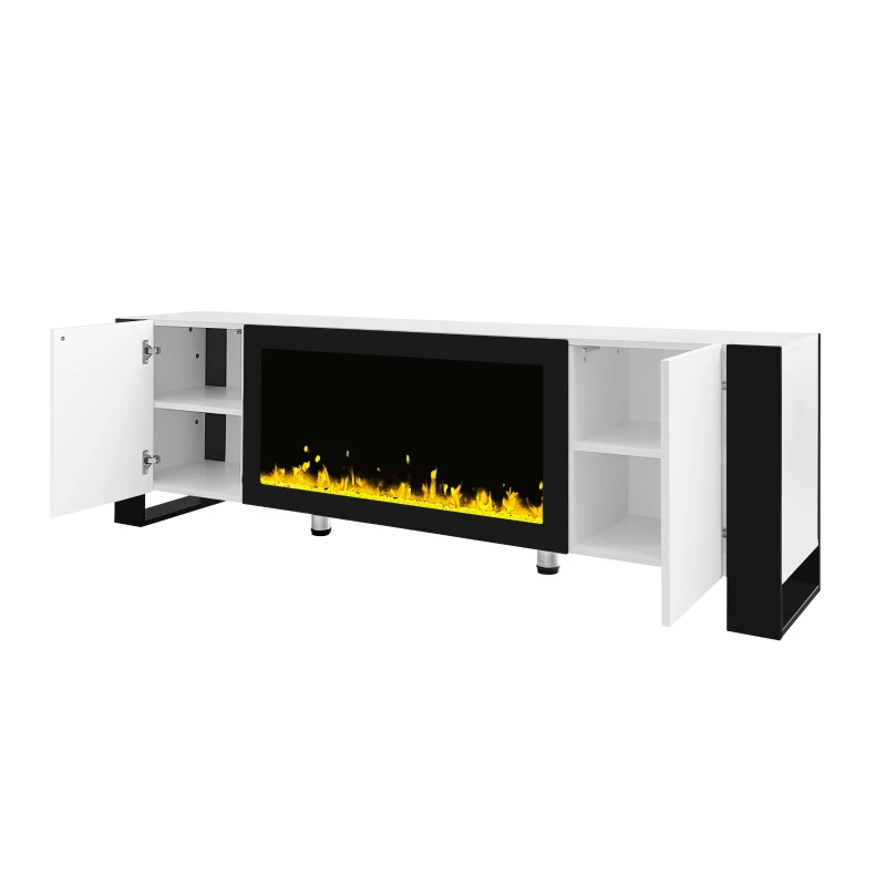 Modern TV Stand for TVs up to 78" with Electric Fireplace, Media Console with Cabinets, Entertainment Center, 68" L x 13.5" W x 21.5" H, White