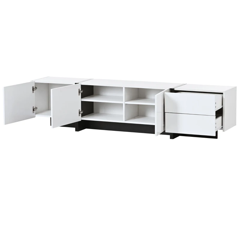 Vinsetto Modern TV Stand Console Table with High Gloss UV Surface, Contemporary TV Stand for TVs Up to 80", 2 Drawers and 3 Cabinets, White