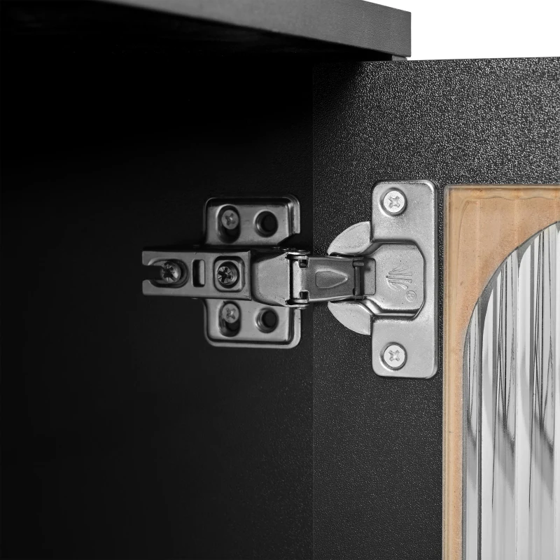 Vinsetto TV Stand with LED Light Strip for TVs Up to 80", Entertainment Center with Glass Doors, Cable Management, 71" L x 12" W x 19" H, Black