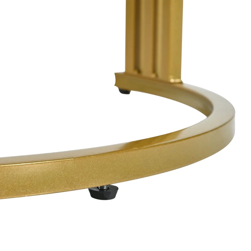 Stackable Coffee Table Set with 2 Drawers, Nesting Tables with Tempered Glass and High Gloss Marble Tabletop, Table for Living Room, Golden White