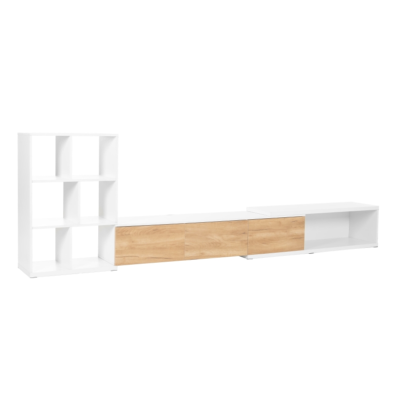 Vinsetto Extendable TV Stand with 3-Tier Bookshelves, Adjustable Center with Storage Cabinets, Sliding Tabletop Media Console for TVs up to 110", White