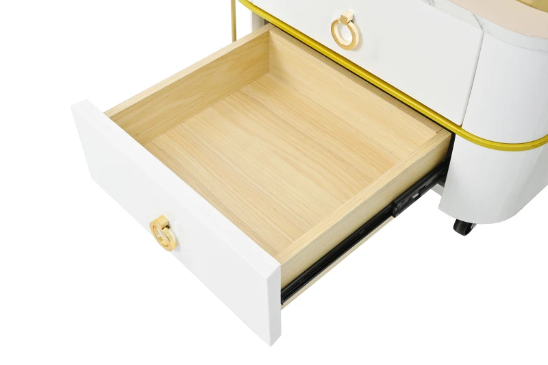 2-in-1 Square Nesting Coffee Table with Wheels & Drawers, High Gloss Marble Grain Top, Tempered Glass, 29" L x 27" W x 16" H, White+Gold
