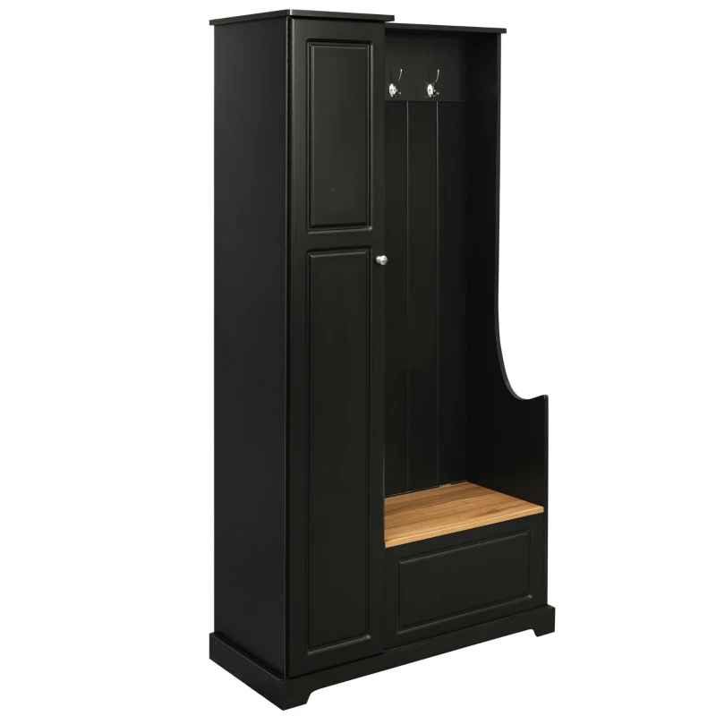 Hall Tree with Flip-Up Bench, Adjustable Shelves, and Hanging Hooks for Entryways,36" L x 15.5" W x 70.5" H, Black