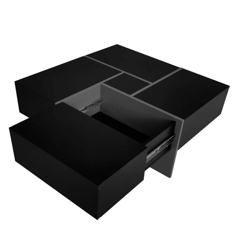 Coffee Table with 4 Hidden Storage Compartments, Extendable Sliding Tabletop, UV High-Gloss Design, 31.5"x31.5", Black
