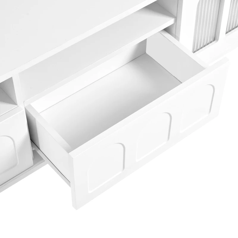 Vinsetto TV Stand with LED Light Strip for TVs Up to 80", Entertainment Center with Glass Doors, Cable Management, 71" L x 12" W x 19" H, White