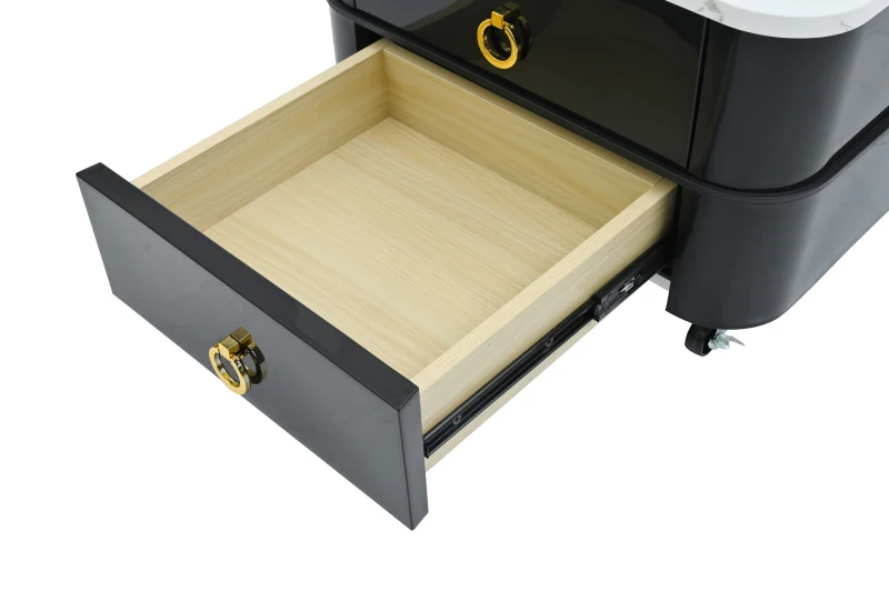 2-in-1 Square Nesting Coffee Table with Wheels & Drawers, High Gloss Marble Grain Top, Tempered Glass, 29" L x 27" W x 16" H, Black+Gold