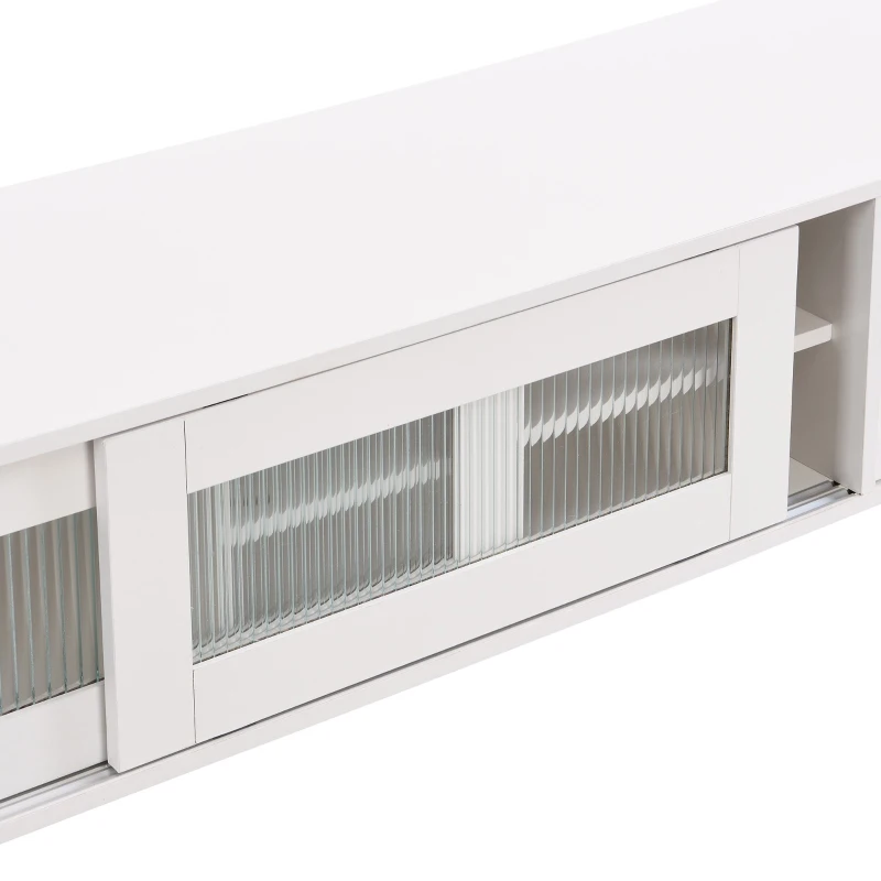 Vinsetto Chic Elegant Design TV Stand with Sliding Fluted Glass Doors, Slanted Drawers Media Console for TVs Up to 75", TV Cabinet with Storage Space, White