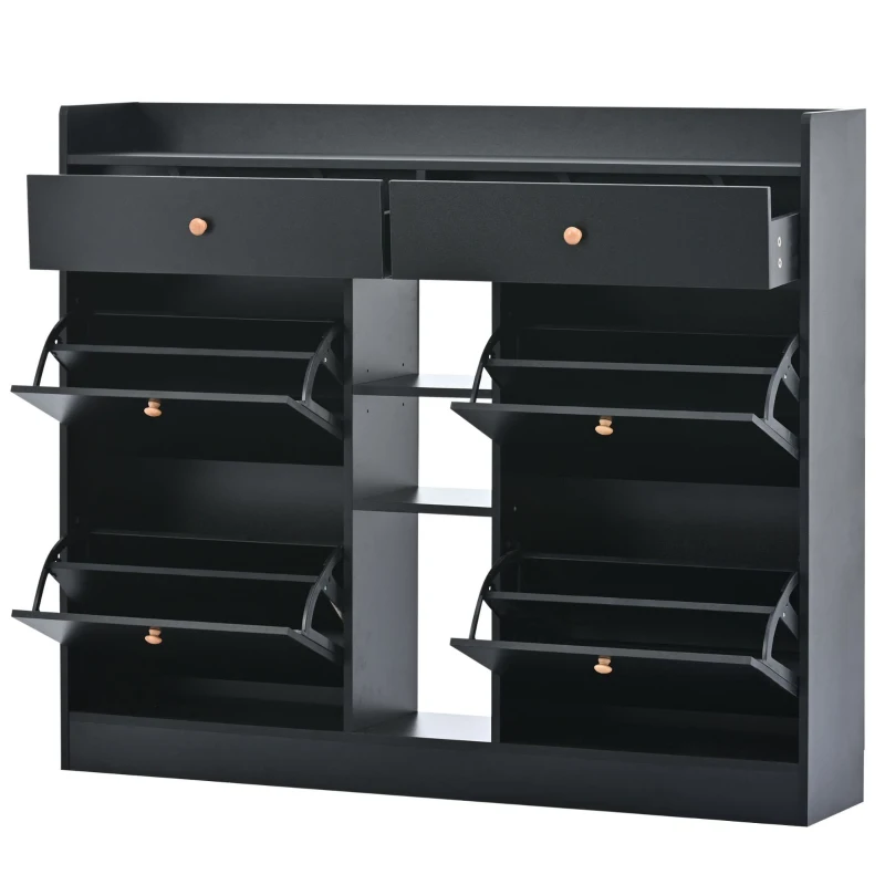 Modern Shoe Cabinet with 4 Flip Drawers, 2-Tier Shoe Storage Organizer, Shoe Rack for Entrance Hallway, 50.5" L x 9.5" W x 42.5" H, Black