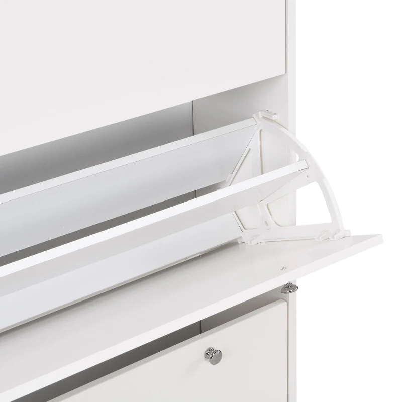 Vinsetto Narrow Design Shoe Cabinet with 3 Flip Drawers, Wood Grain Top, Adjustable Shelves, and 3 Hooks, 31.5" L x 9.5" W x 48" H, White