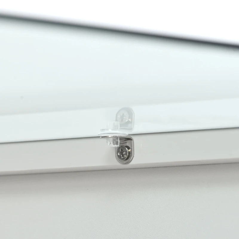 Glass-Top Coffee Table with Open Shelves and Cabinets, Geometric Style, 2-Tier Center Table for Living Room, 45" L x 22" W x 15" H, White