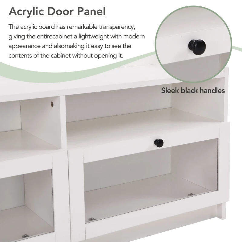 Vinsetto Sleek & Modern TV Stand with Acrylic Board Door, Media Console for TVs Up to 65", Ample Storage Space, 63" L x 12" W x 21.5" H, White