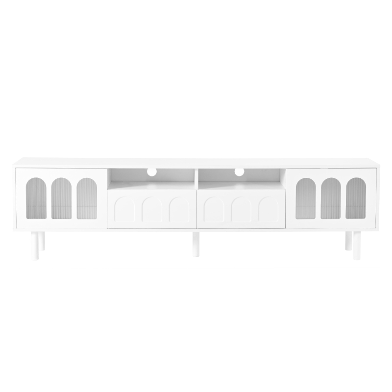 Vinsetto TV Stand with LED Light Strip for TVs Up to 80", Entertainment Center with Glass Doors, Cable Management, 71" L x 12" W x 19" H, White
