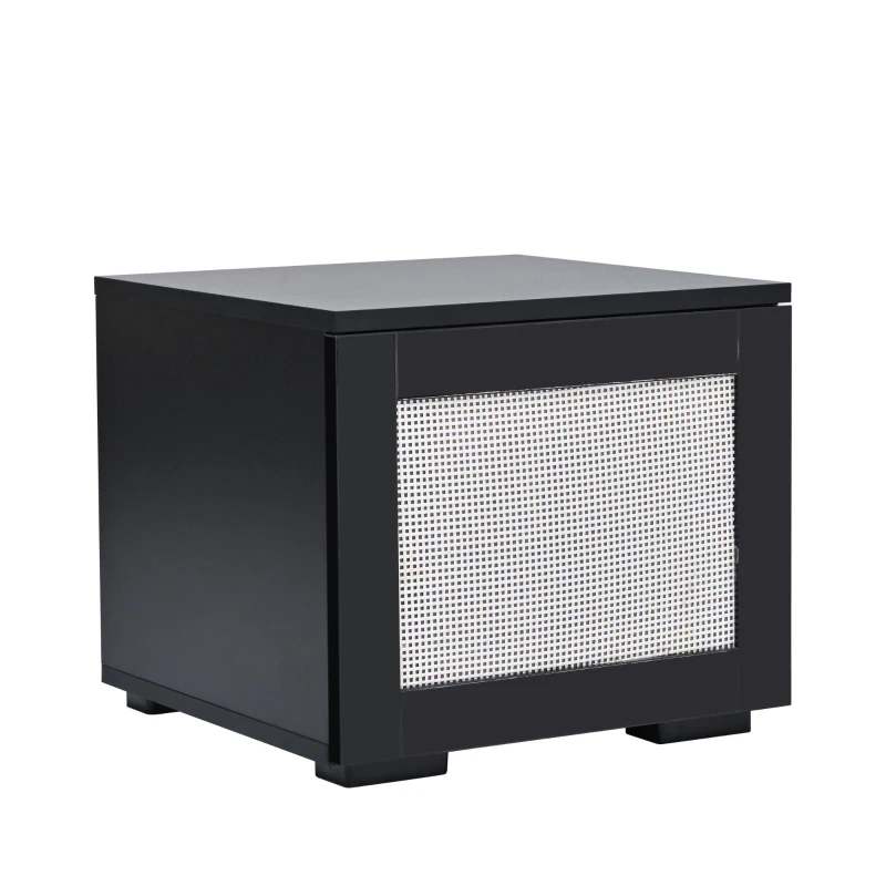 Vinsetto Modern TV Stand Fits TVs Up to 90" with Push to Open Doors, LED Lights, Rattan Style Entertainment Center, 82.5" L x 15.5" W x 14" H, Black