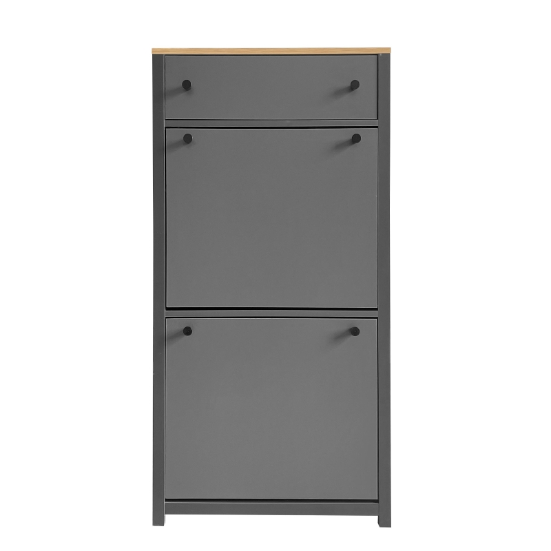 Functional Shoe Cabinet with 2 Flip Drawers, Wood Shoe Cabinet with Adjustable Panel, Freestanding Shoe Rack for Hallway, Gray